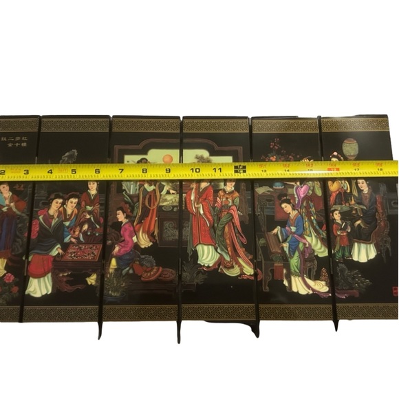 Asian export , black Lacquer , 6 panel screen, 12 beauties of jingling. - Picture 2 of 6